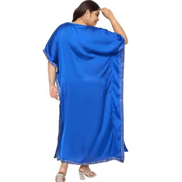 Gypsie Blu Satin Sequences Caftan Maxi Dress Kimono Sleeve Dresses for Birthday - Picture 8 of 8